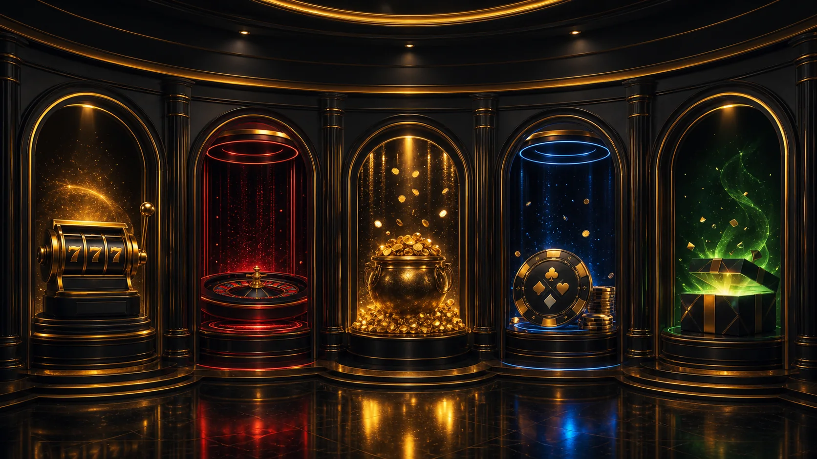 Goldene Spielportale als Symbol für unterschiedliche Bonuswege